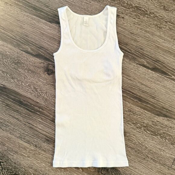 J. Crew White Ribbed Tank with Built In Bra - Picture 1 of 5
